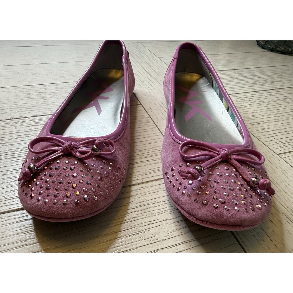 Anne Klein Sport Pink Sparkle Suede Ballet Driving‎ Flats Shoes Bow 7 M Coquette - Picture 2 of 9